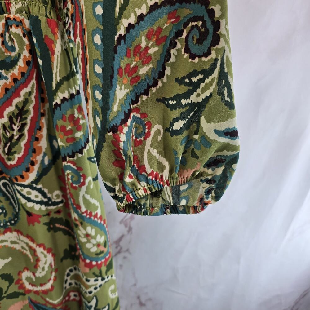 Belle By Kim Gravel Dress Womens 2X P Green Paisley Boho V Neck Balloon Sleeve - Picture 4 of 11